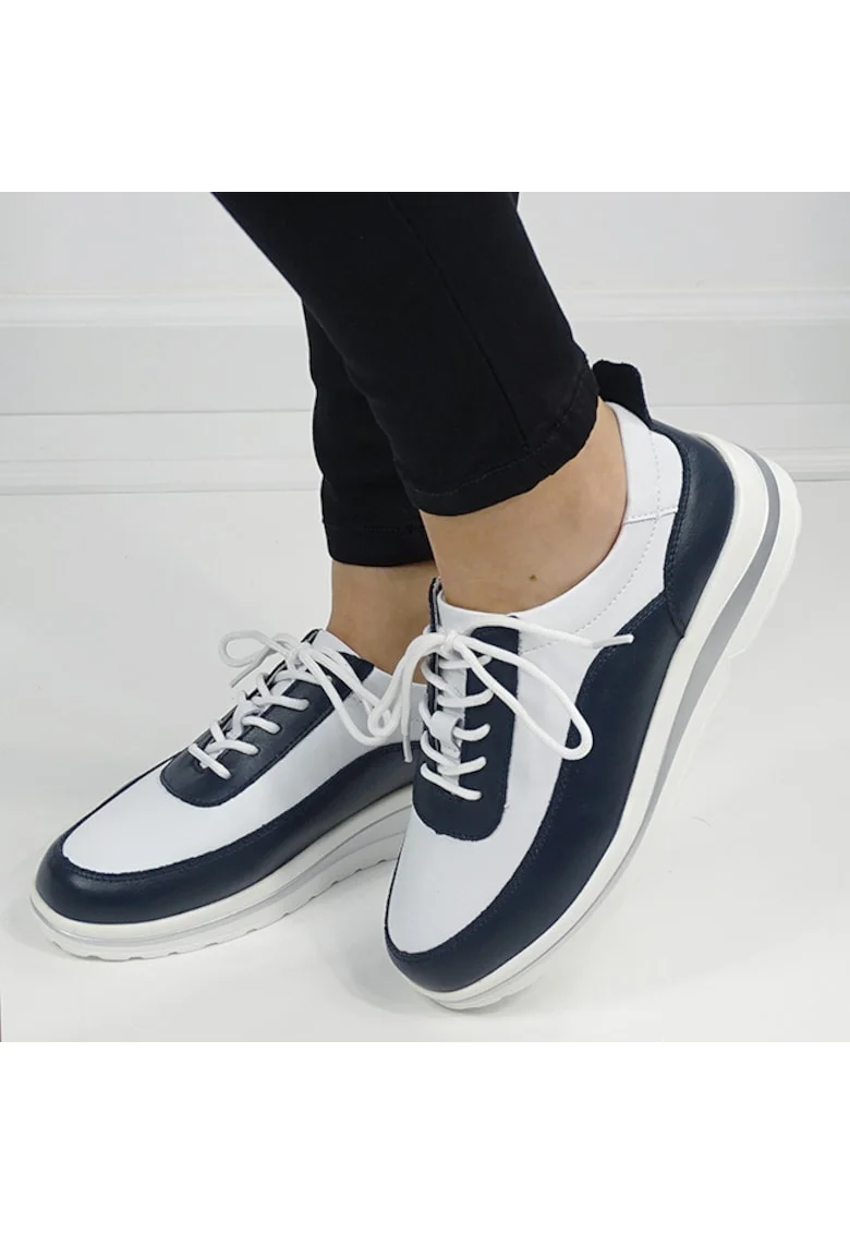 Sneakers albi/bleumarin inchis din piele naturala 5090 M6 16468, Alb/Albastru inchis