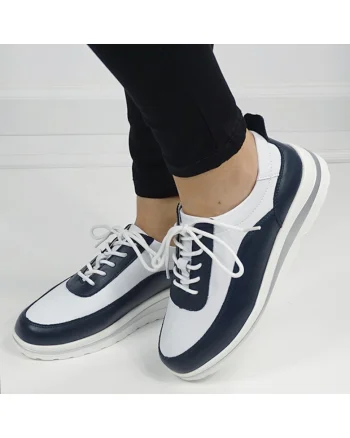 Sneakers albi/bleumarin inchis din piele naturala 5090 M6 16468, Alb/Albastru inchis