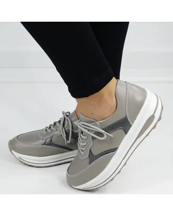 Sneakers gri din piele naturala 5091 M6 16492, Gri