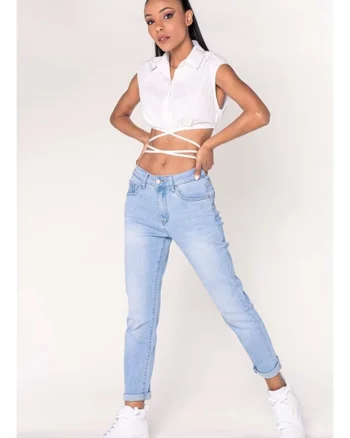 Blugi dama Mom Fit  albastru deschis P189-6 16782, Albastru deschis
