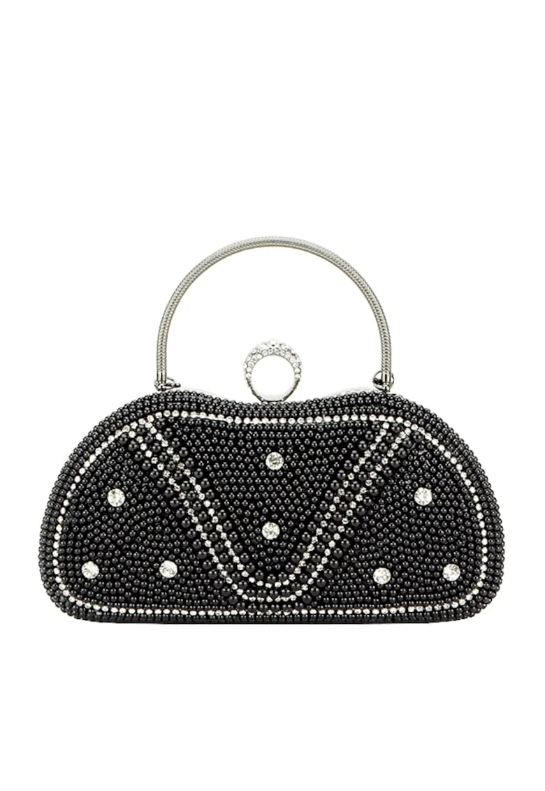 Geanta clutch negru cu perle si pietricele BME-22732 05 13297, Negru