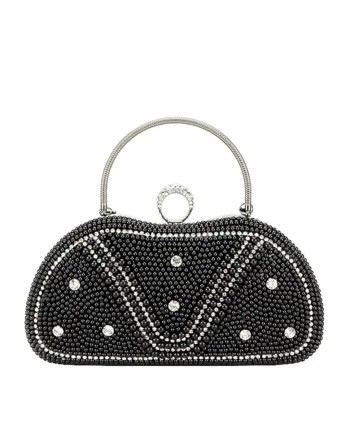 Geanta clutch negru cu perle si pietricele BME-22732 05 13297, Negru