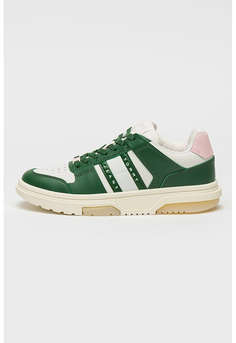 Pantofi sport din piele cu logo The Brooklyn, Alb/Verde/Roz
