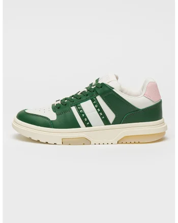 Pantofi sport din piele cu logo The Brooklyn, Alb/Verde/Roz