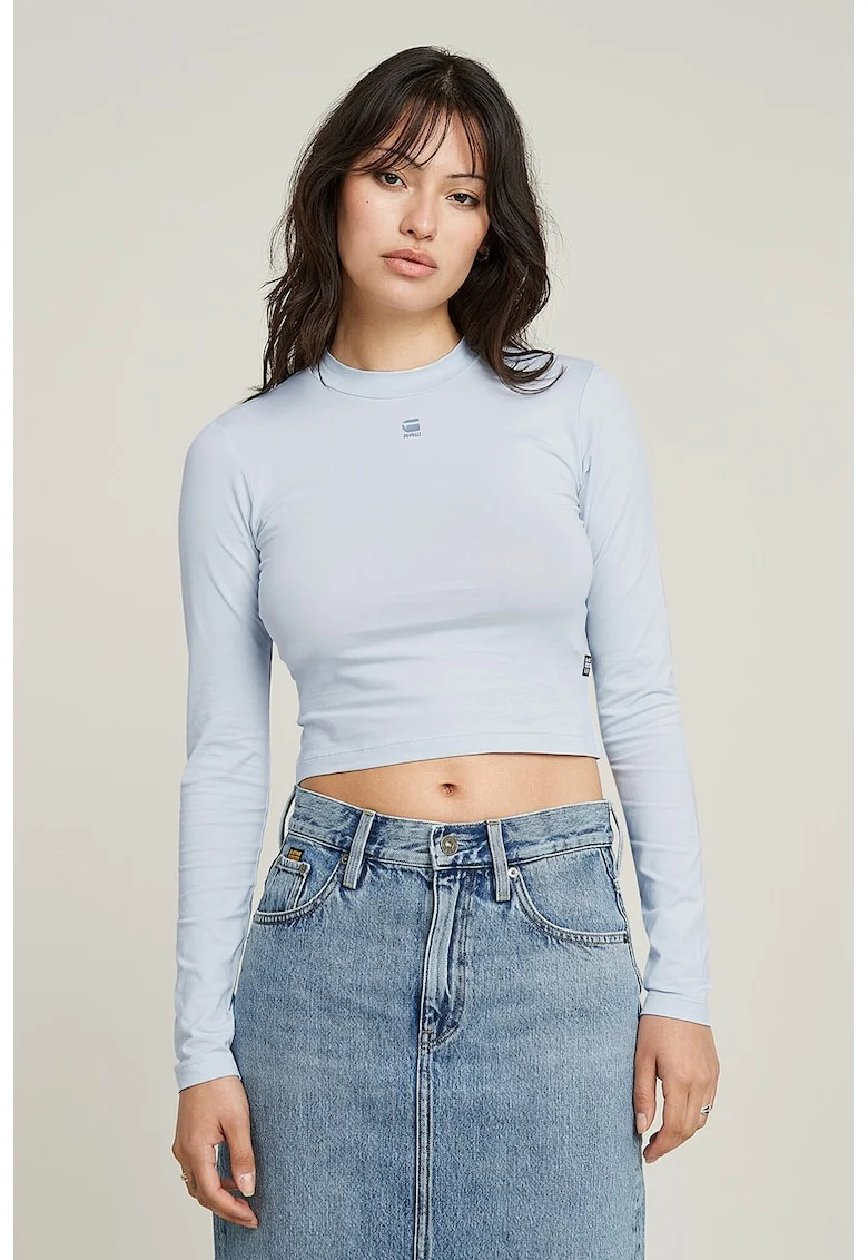 Bluza crop slim fit de bumbac organic, Albastru pal