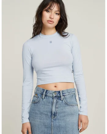 Bluza crop slim fit de bumbac organic, Albastru pal
