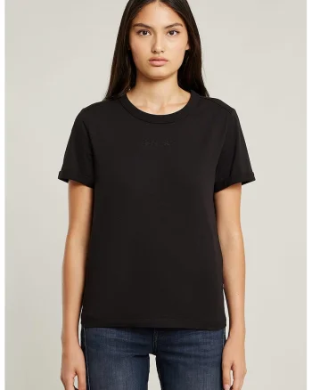 Tricou cambrat de bumbac organic cu maneci pliabile, Negru