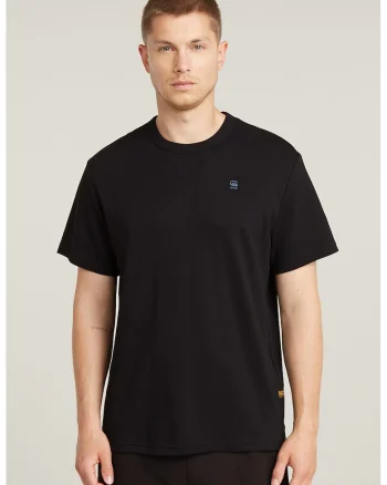 Tricou de bumbac organic cu decolteu la baza gatului, Negru