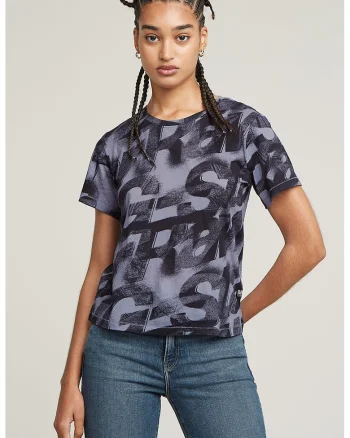 Tricou cu model logo, Negru/Albastru lavanda