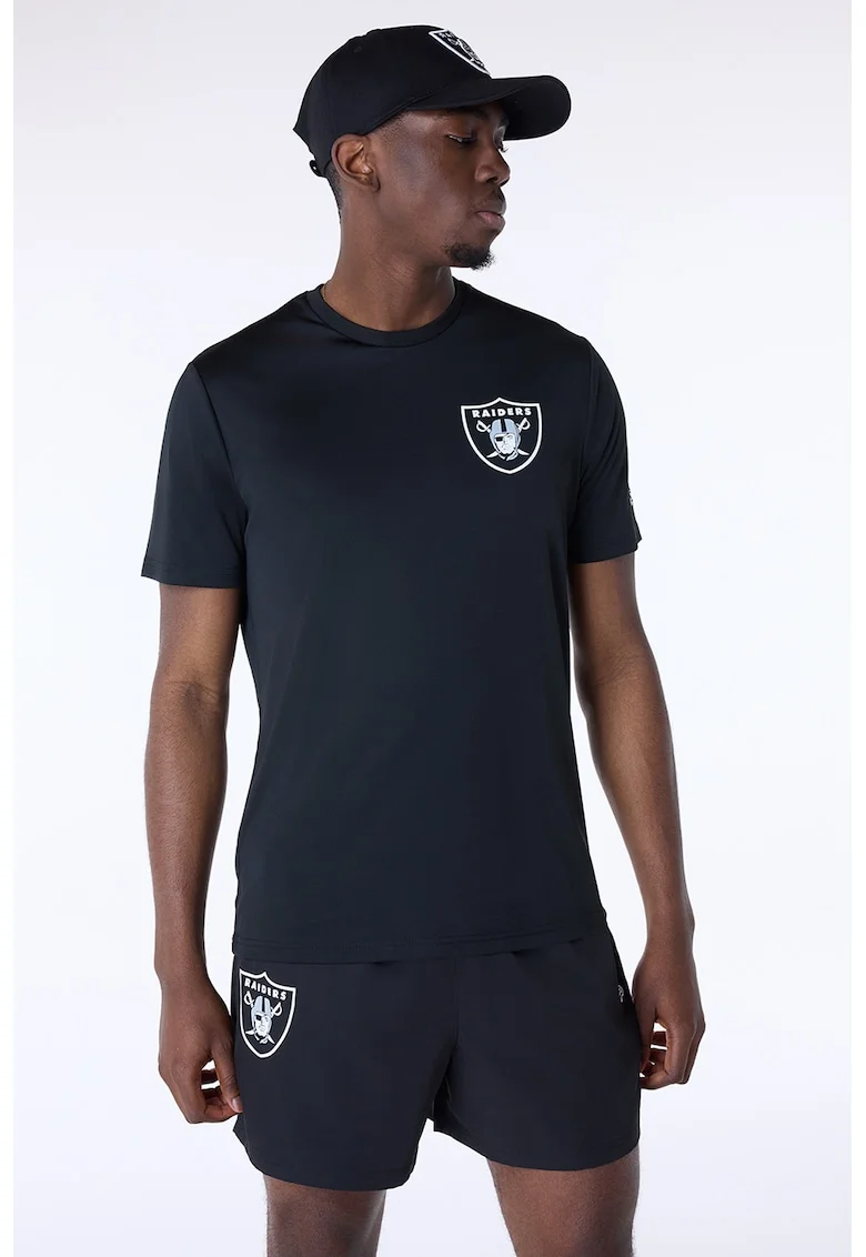 Tricou de bumbac cu logo pe piept, Negru/Alb optic