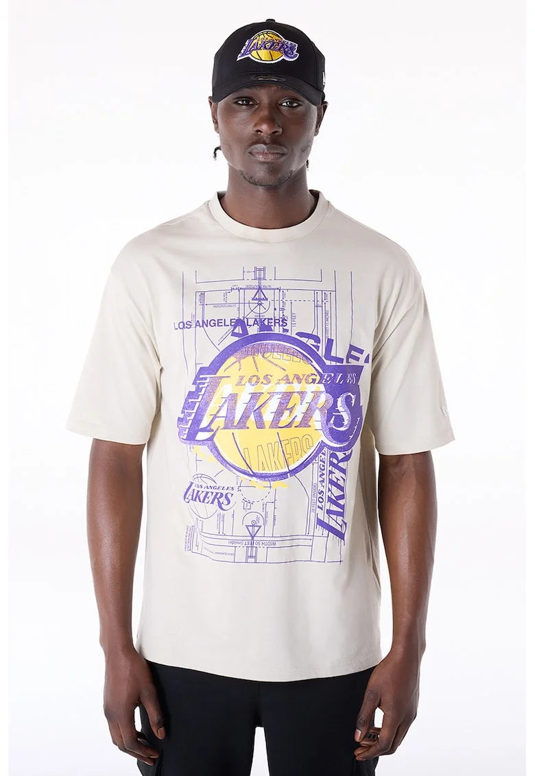 Tricou din amestec de bumbac cu logo, Galben/Violet/Bej