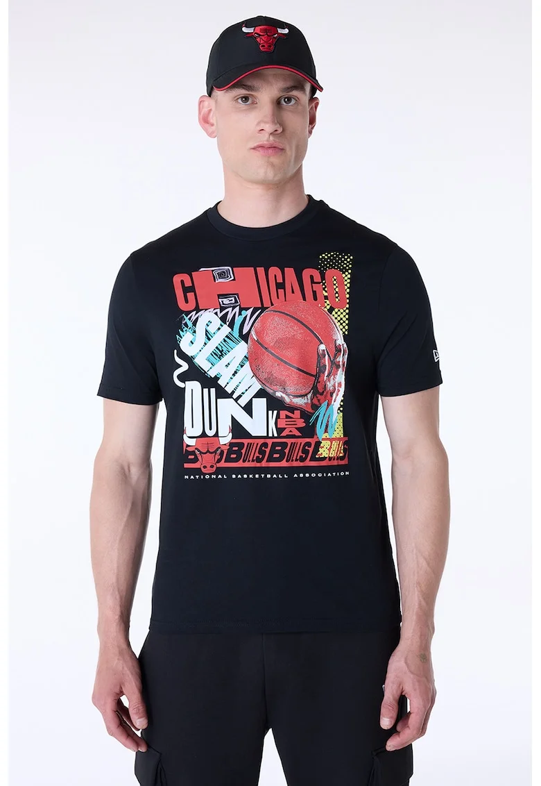 Tricou cu imprimeu grafic si text, Rosu/Negru/Alb optic