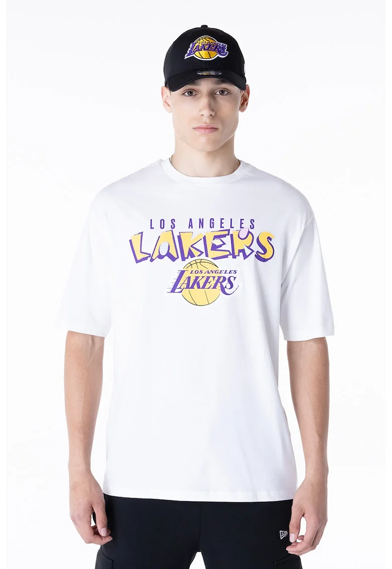 Tricou cu imprimeu Lakers, Violet/Galben pal/Alb optic