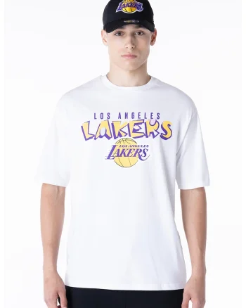 Tricou cu imprimeu Lakers, Violet/Galben pal/Alb optic