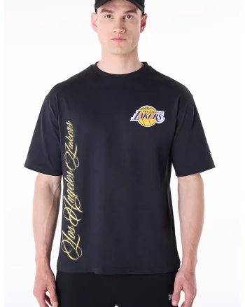 Tricou cu decolteu la baza gatului si logo, Negru/Galben/Violet