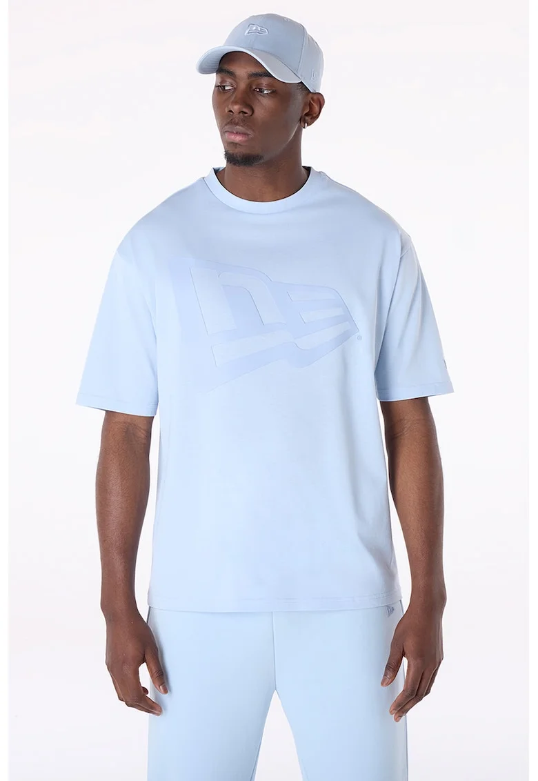 Tricou de bumbac cu logo, Albastru pastel