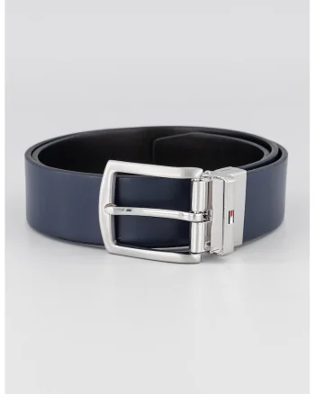 Curea reversibila din piele Denton, Negru/Albastru inchis