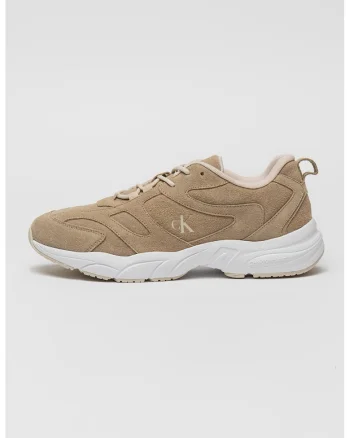 Pantofi sport din piele intoarsa cu logo, Maro taupe deschis