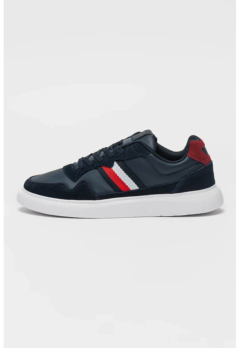 Pantofi sport de piele intoarsa si garnituri sintetice, Rosu/Alb/Bleumarin