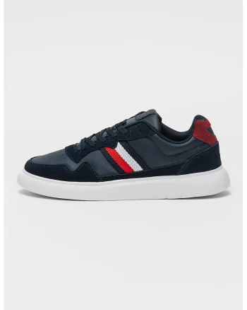 Pantofi sport de piele intoarsa si garnituri sintetice, Rosu/Alb/Bleumarin