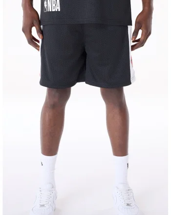 Pantaloni scurti cu aspect perforat si imprimeu, Alb/Negru