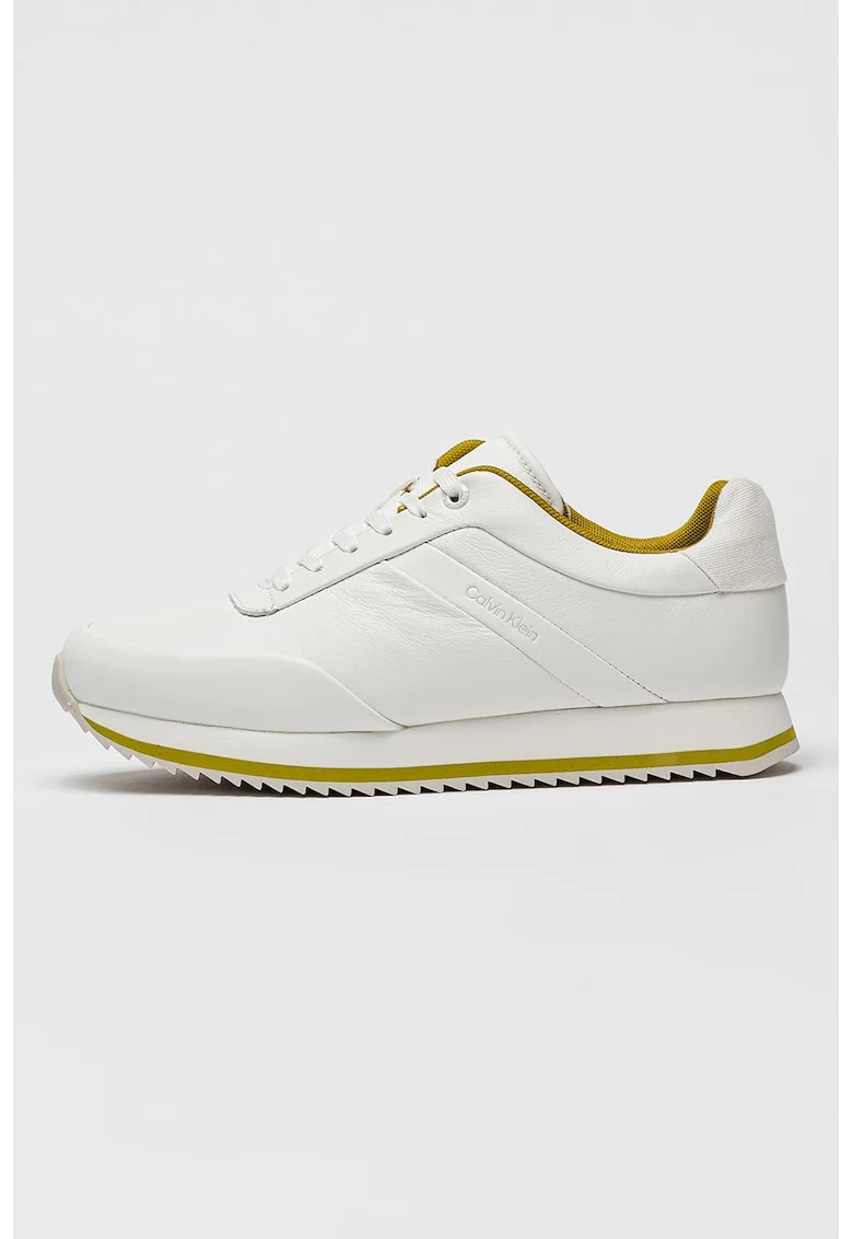 Pantofi sport uni de piele, Verde/Alb optic