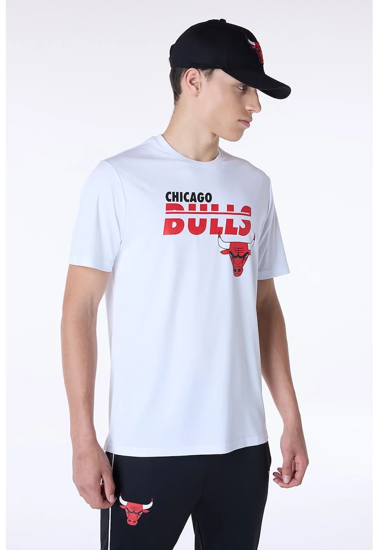 Tricou cu imprimeu si decolteu la baza gatului, Rosu/Albastru inchis/Alb optic