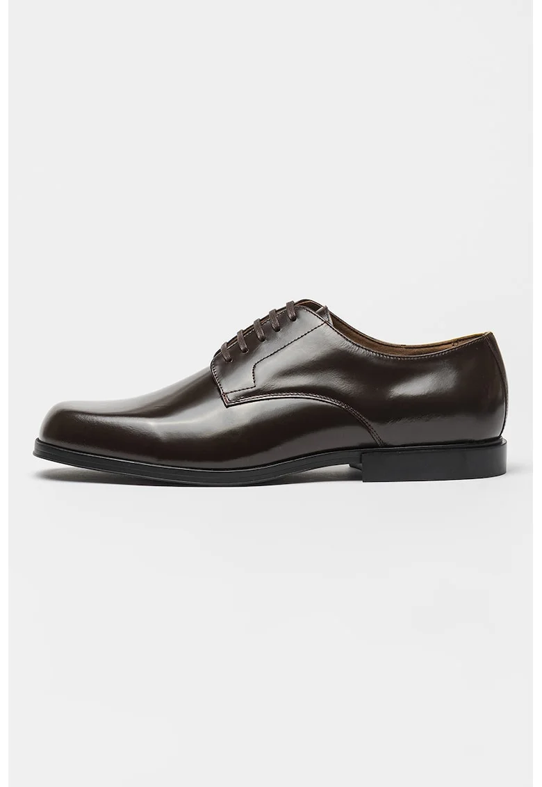 Pantofi uni de piele, Maro inchis