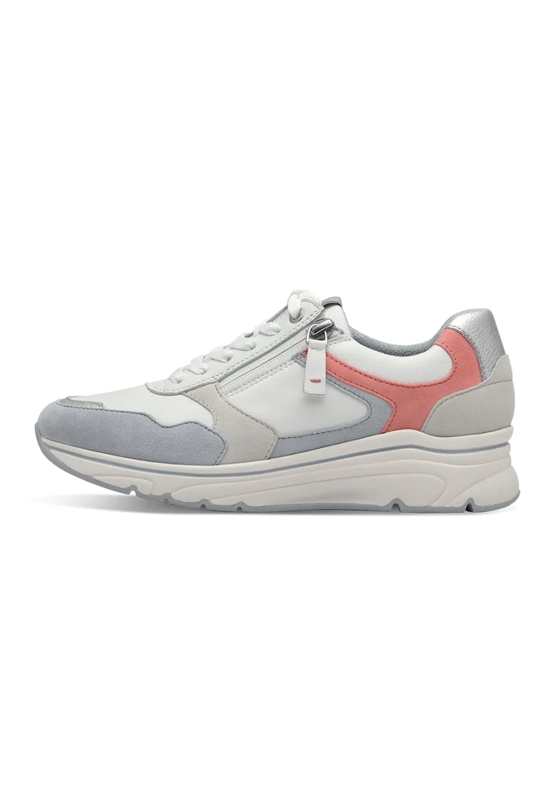 Pantofi sport de piele cu fermoar, Alb/Albastru glaciar
