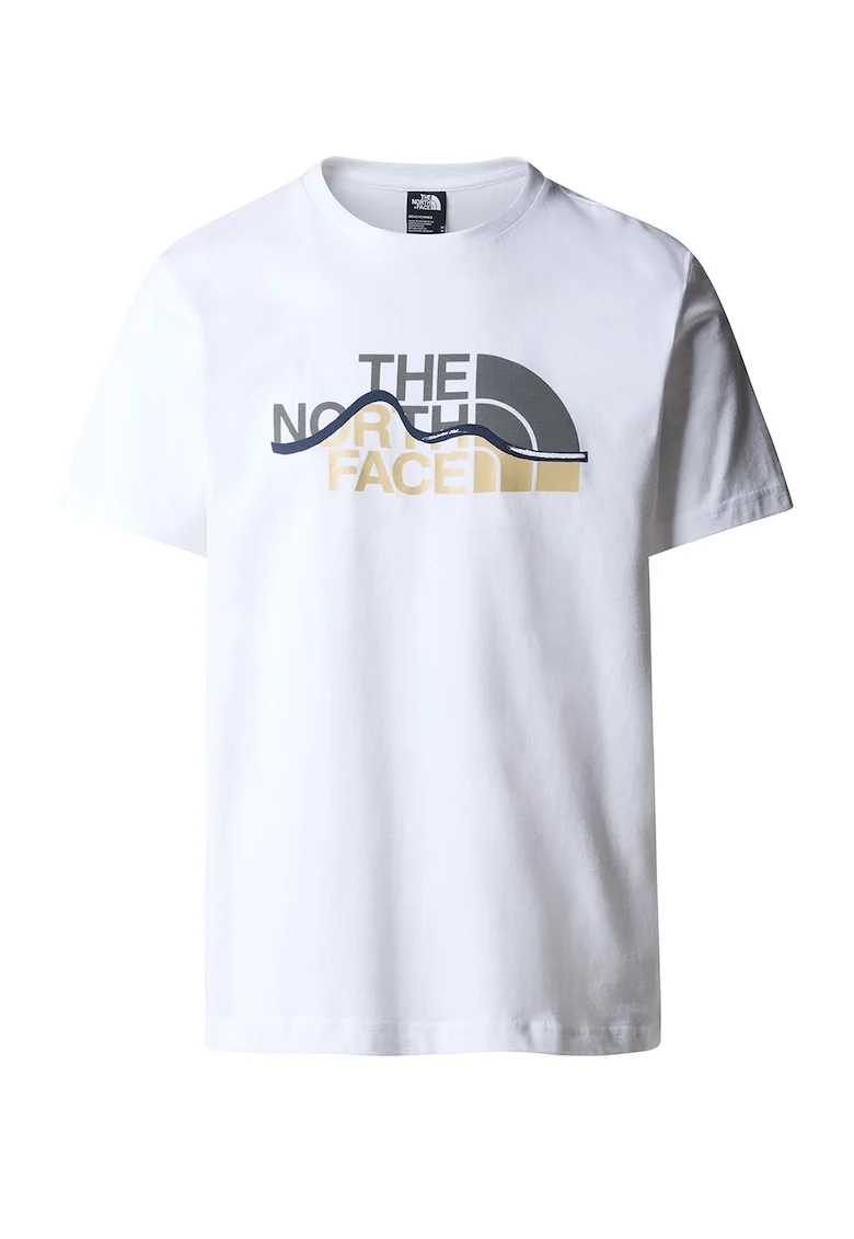 Tricou cu imprimeu logo Mountain Line, Alb/Gri/Bej