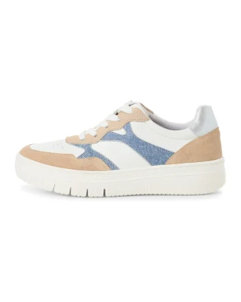 Pantofi sport cu model colorblock si garnituri de piele, Alb/Maro deschis/Albastru