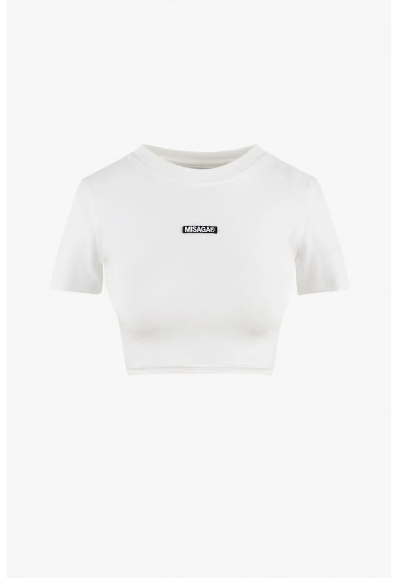 Tricou crop cu logo din amestec de bumbac organic Signature, Alb