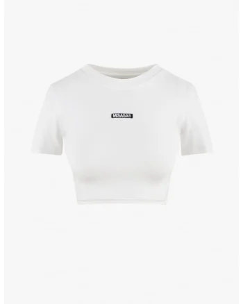 Tricou crop cu logo din amestec de bumbac organic Signature, Alb