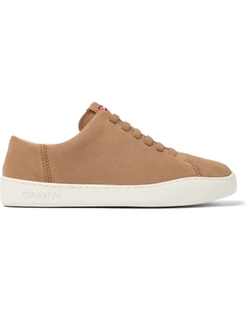 Pantofi sport de piele intoarsa cu logo, Crem