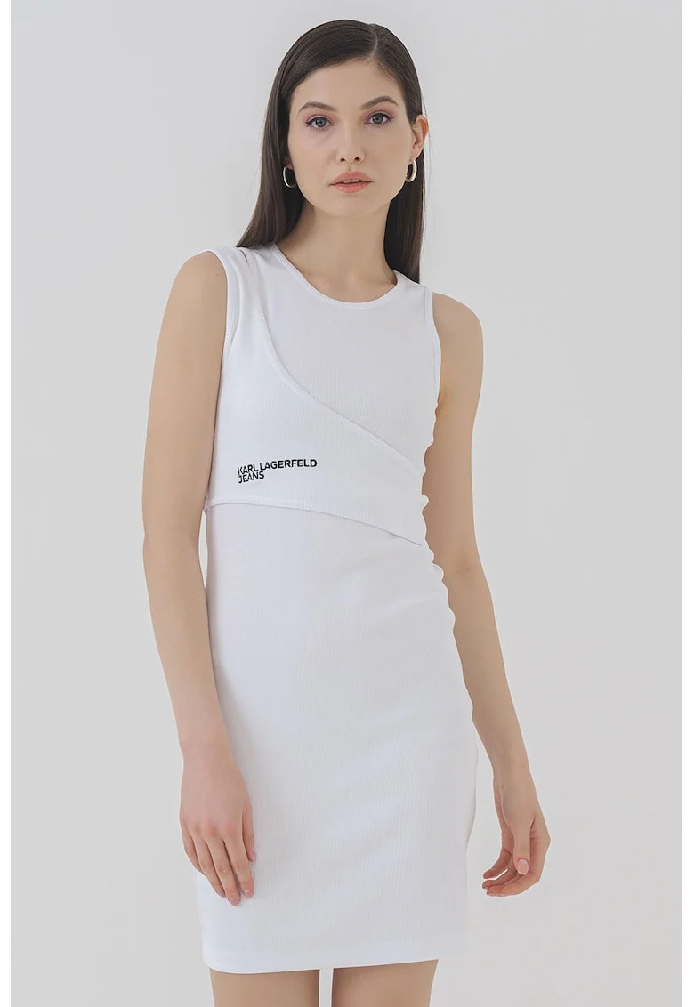 Rochie mini cambrata cu logo, Alb