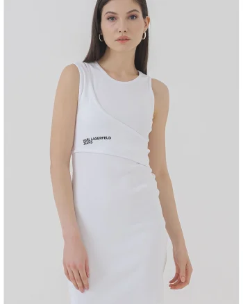 Rochie mini cambrata cu logo, Alb