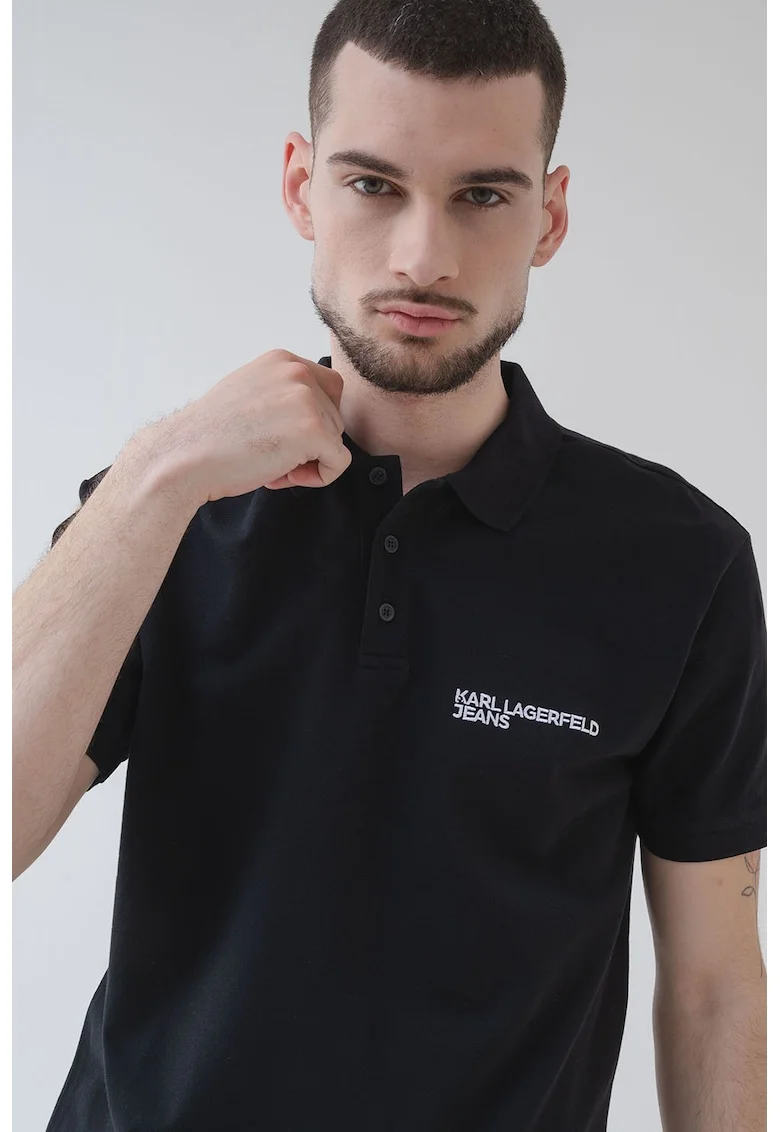 Tricou polo de bumbac cu logo, Alb/Negru