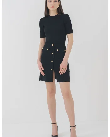 Rochie mini cu croiala A si aspect 2in1, Negru
