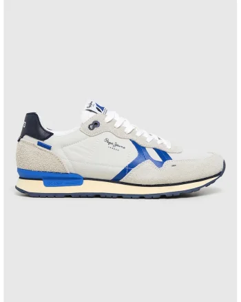 Pantofi sport cu insertii din piele intoarsa, Gri deschis/Albastru royal