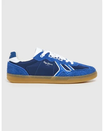 Pantofi sport low-cut cu garnituri din piele intoarsa, Alb/Albastru royal