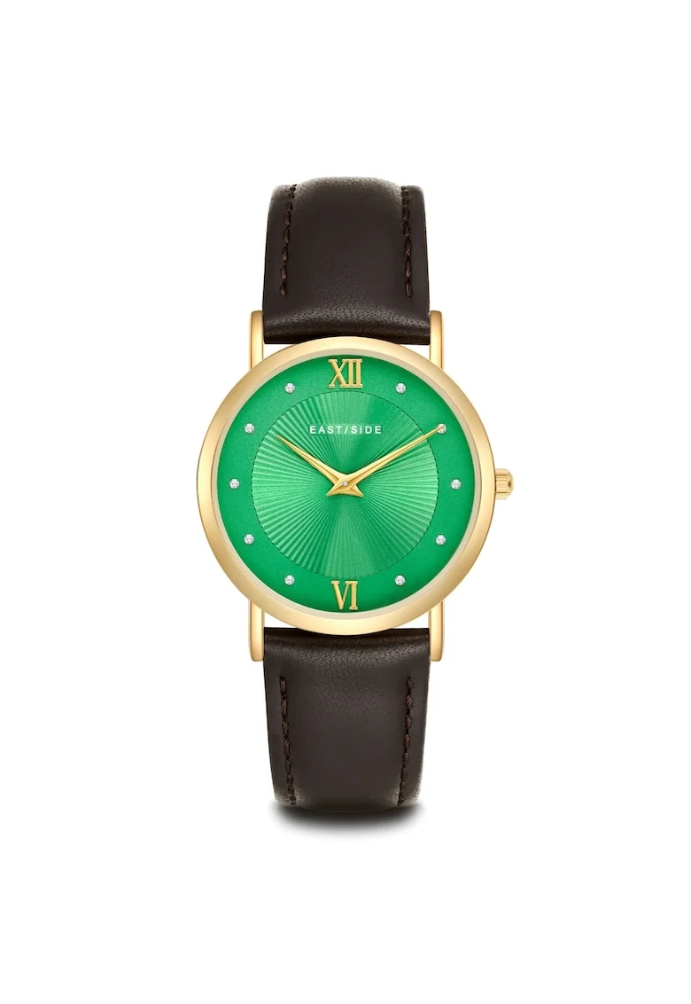 Ceas quartz cu curea din piele, Maro