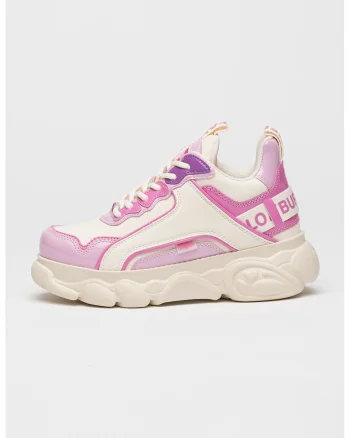 Pantofi sport de piele ecologica cu logo, Roz fandango/Lila/Alb murdar