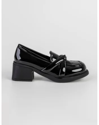 Pantofi loafer de piele ecologica cu toc, Negru