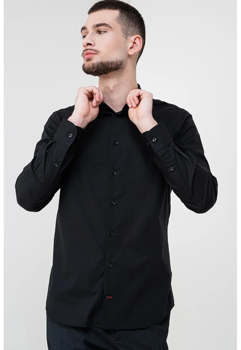 Camasa slim fit din amestec de bumbac, Negru