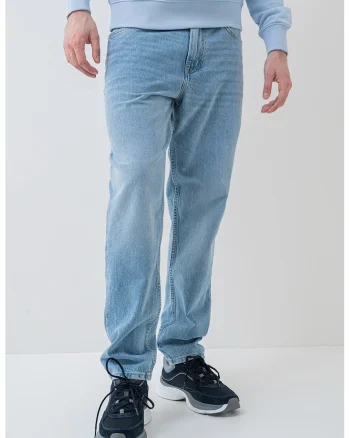 Blugi relaxed fit de denim cu buzunare, Albastru deschis melange