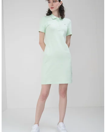 Rochie polo cambrata cu logo discret, Verde pal