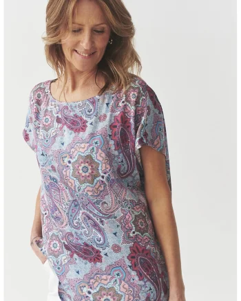 Bluza cu maneci scurte si model, Multicolor