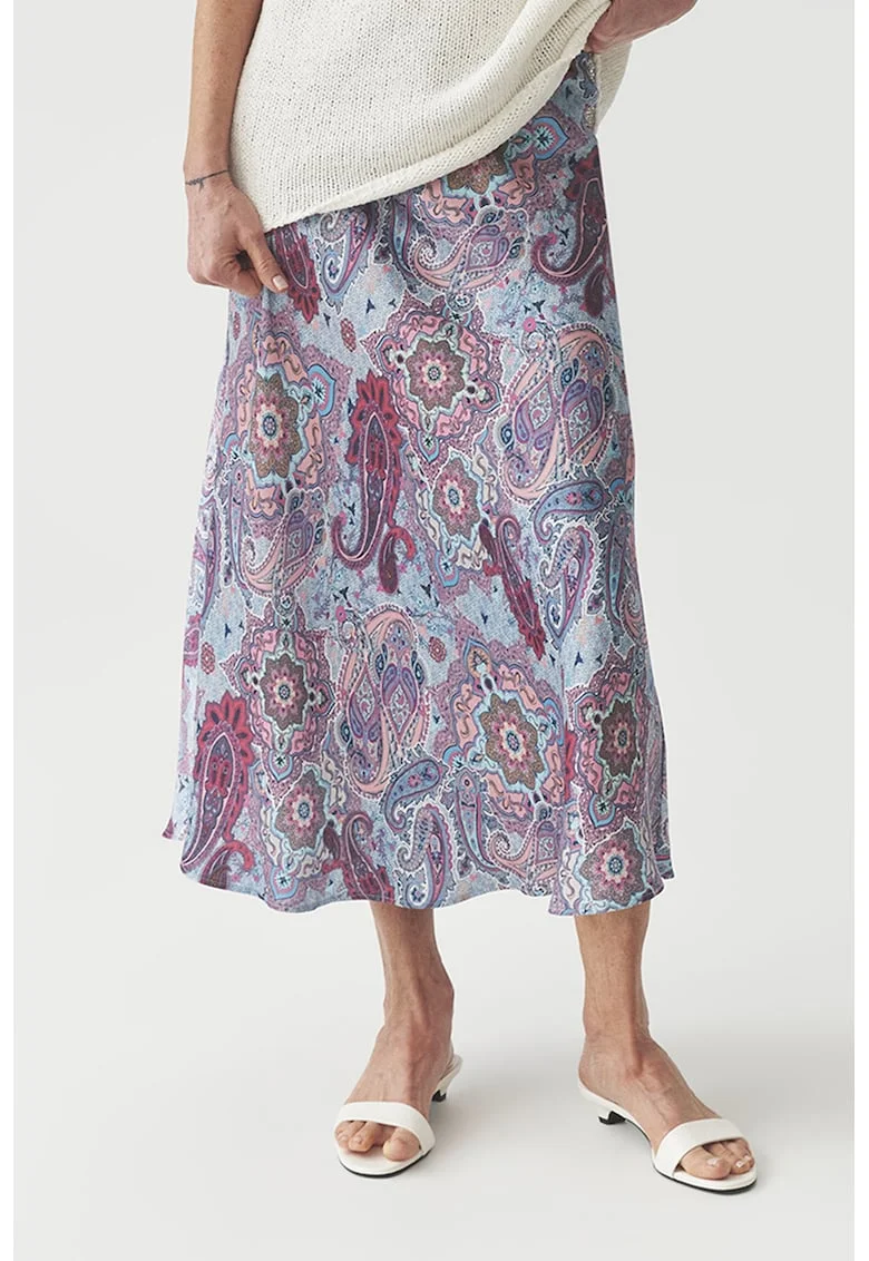 Fusta midi cu imprimeu floral, Multicolor