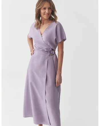 Rochie midi din amestec de lyocell cu maneci scurte, Lila