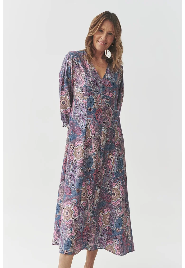 Rochie cu maneci medii si imprimeu, Multicolor